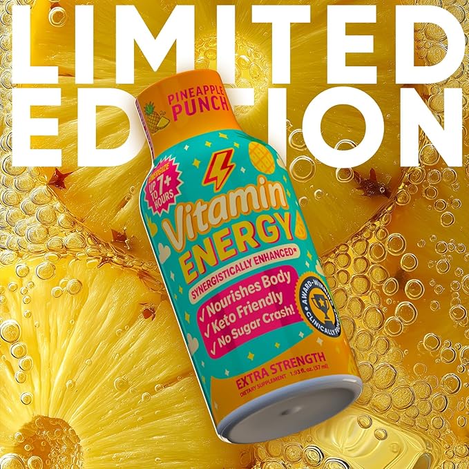 Vitamin Energy Immune+ Extra Strength Energy Shot Pineapple Punch 48 Pack, 260mg Natural Caffeine, B-Vitamins, Citicoline, Green Tea, Immunity & Focus Support, Zero Sugar, Gluten-Free 1.93 fl oz