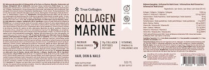 True Collagen Marine | 11,000 mg Hydrolyzed Collagen Liquid Supplement - 500 ml, 20 Day Supply | Hyaluronic Acid, Biotin and Vitamin C for Healthy Hair, Skin and Nails | Sugar-Free & Fat-Free