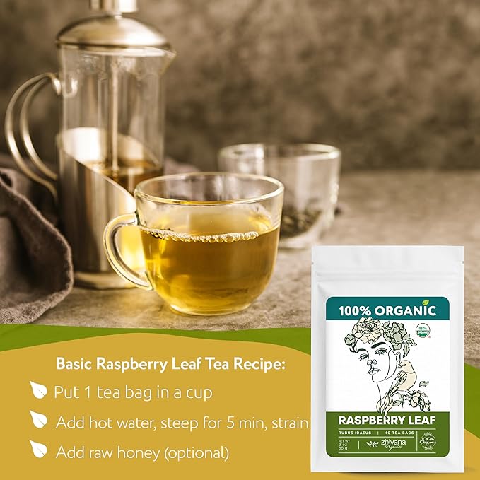 Organic Raspberry Leaf Tea Bags (40 TeaBags) - Red Rasberry Leaf Tea for Womens Cramps, Hormone Balance, Fertility – Te de Hoja de Frambuesa Roja