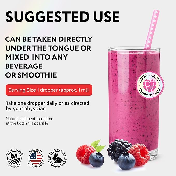 Organic Vitamin B12 Liquid Drops - Sublingual Methylcobalamin 5000 mcg - Methylated B-12 Active Coenzyme Form - Energy & Nerve System Support - Vegan Vit B 12 - USA Made - Berry Flavor - 60 servings