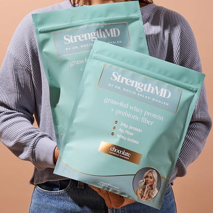 StrengthMD Physician Formulated Protein + Fiber Shake for GLP-1 Support | 24g Protein Grass-Fed Whey, 4g Fiber & Digestive Enzymes, Low Carb, No Added Sugar, Vanilla, 1.72 lb