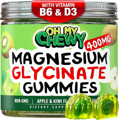 Center-Filled Magnesium Glycinate Gummies 400MG - High Absorption for Kids, Teens & Adults - Supplement for Sleep, Calm & Muscle Relaxation with B6 & D3 - Gluten Free & Vegan Friendly - 120 Count