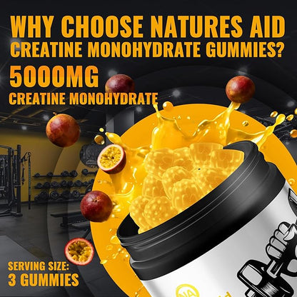 Creatine Monohydrate Gummies – Pre-Workout Energy & Muscle Growth Support for Men & Women | Passion Fruit Electrolyte Gummies (135 Count)