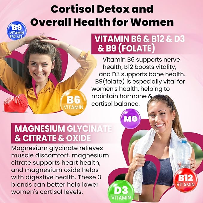 Cortisol Gummies, 15 in 1 Lower Cortisol Supplements for Women, w. Ashwagandha, Magnesium, Phosphatidylserine, Folate for Hormone Balance, Mood, Focus, Sleep Support, Sugar Free, Vegan, 60