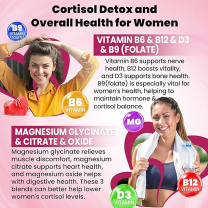 Cortisol Gummies, 15 in 1 Lower Cortisol Supplements for Women, w. Ashwagandha, Magnesium, Phosphatidylserine, Folate for Hormone Balance, Mood, Focus, Sleep Support, Sugar Free, Vegan, 60