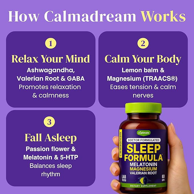 9-in-1 Melatonin Sleep Aid for Adults - USA Made, Lab Tested with Melatonin 5mg and 108mg Magnesium for Sleep - TRAACS, Ashwagandha, Valerian Root, GABA, 5HTP, Herbal Sleep Supplement, Vegan, 60 Caps