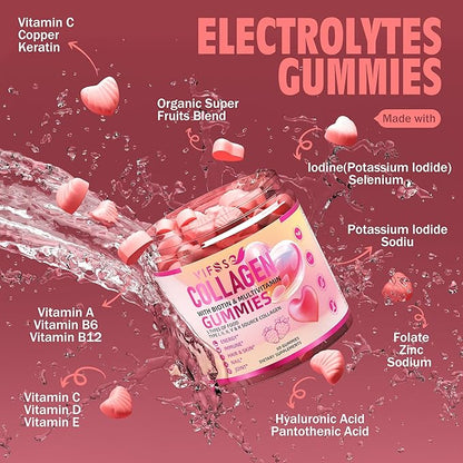 VIFSSG Collagen Peptide Gummies for Women,60 Gummies Sugar-Free Hydrolyzed, Extra Strength 2500mg Protein Type I,II,III,V,X with 15000mcg Biotin and Vitamin A B6 B12 C D E for Hair Skin Nail