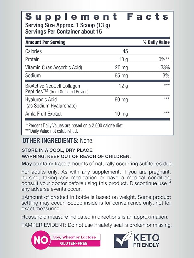 NeoCell Collagen Peptides Powder | 6.9 oz | Unflavored Supplement | with Vitamin C and Hyaluronic Acid | Advanced Formula | Hair, Skin, & Nails | for Women and Men