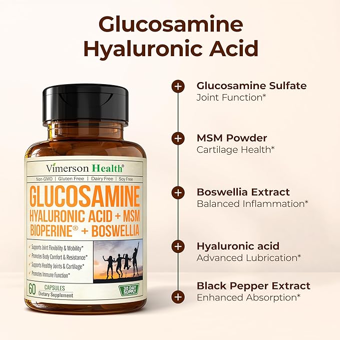 Joint Support Supplement with Glucosamine Sulfate, Hyaluronic Acid, Boswellia & MSM – Supports Joint Health, Mobility & Bone Strength – for Daily Use – FSA Eligible 2 Pack