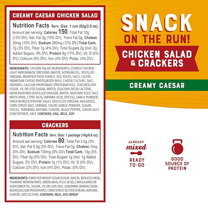 Bumble Bee Snack On The Run Creamy Caesar Chicken Salad with Crackers Kit - Ready to Eat Protein Snack Pack - 10g Protein per Box (Pack of 2)