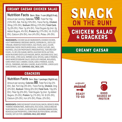Bumble Bee Snack On The Run! Protein Snack Pack - Creamy Caesar Chicken Salad with Crackers - 10g Protein per Box - Ready to Eat Easy-Open Canned Chicken (Pack of 1)