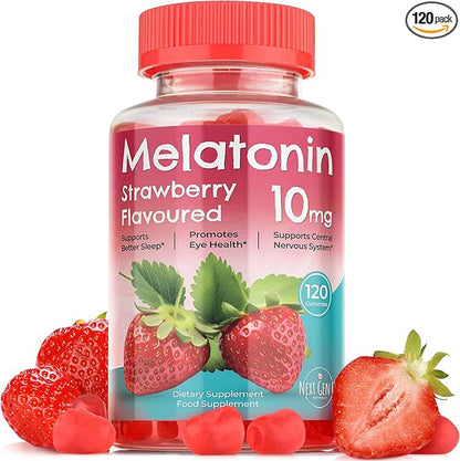 Melatonin Gummies - 10 mg Dietary Supplement - Strawberry Flavored - 120 Vegan Gummies - by NextGenU