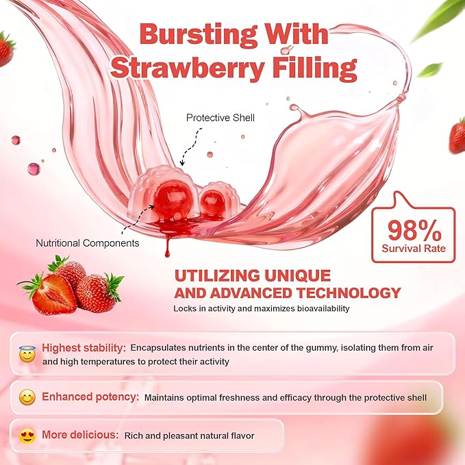 Feminine Balance Gummies for Women,Vaginal Probiotics Supports pH Balance, Digestive Health,Vegan,Gluten-Free, Strawberry Flavor with Filled,60 Gummies