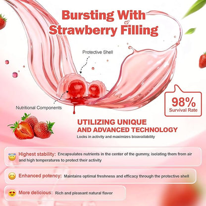 Feminine Balance Gummies for Women,Vaginal Probiotics Supports pH Balance, Digestive Health,Vegan,Gluten-Free, Strawberry Flavor with Filled,60 Gummies