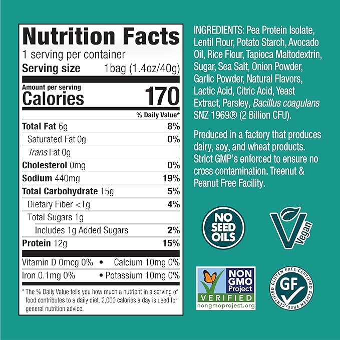 Wonderslim Protein Chips with Probiotics, Sour Cream & Onion | 12g Plant Protein, 170 Cal | High Protein Chips, Vegan, Gluten Free, Non-GMO | Made with Avocado Oil, No Seed Oils | 12 Pack