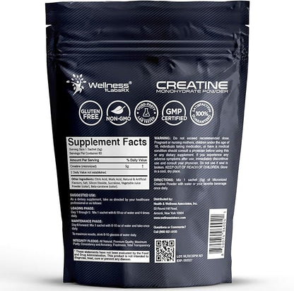 WELLNESS LABSRX Creatine Monohydrate Powder Sachets 300g – Peach Flavor Micronized Creatine Powder Supplement, Creatine for Women and Men, Supports Muscle Strength, Energy, Performance - 60 Servings