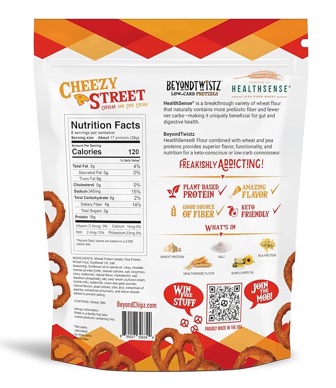 BeyondTwistz Low Carb Pretzels, Starter Pack, Keto Friendly, 2g Net Carbs, 18g Protein, Powered By HealthSense® High Fiber Wheat Flour, Family Size 8oz Bag, Pack of 4