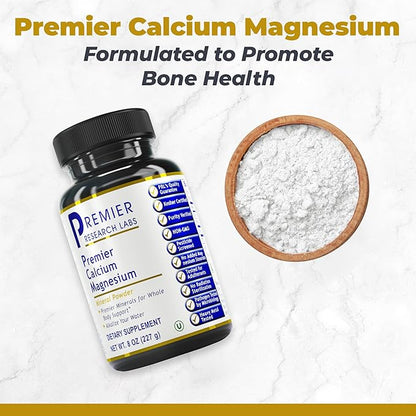 Premier Research Labs Calcium Magnesium Powder - Natural Coral Calcium Powder for Bone Health, Mix with Water for Alkaline PH Balance - 8 oz