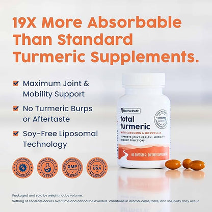 NativePath Turmeric Curcumin with Boswellia – Premium Softgels for Joint Mobility & Wellness – High Absorption, Non-GMO, Gluten-Free, 60 Softgels