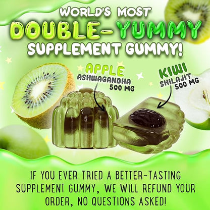 OH MY CHEWY Pure Himalayan Shilajit Gummies - High Potency Gold Grade Resin - Energy Boost and Immune Support for Men and Women with Ashwagandha and Shatavari - Apple & Kiwi