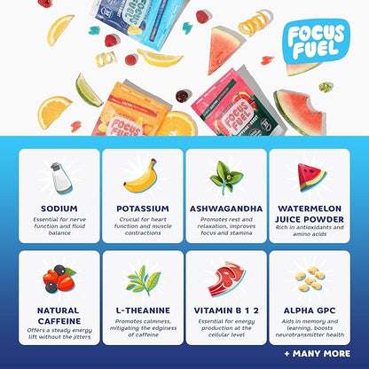 FocusFuel Energy Chews – Trial Size Variety Sample Pack (9 Servings) – 100mg Caffeine + Alpha GPC + L-Theanine + B12, Magnesium – Blue Razzberry Lemonade, Watermelon, Fruit Punch – No Crash or Jitters
