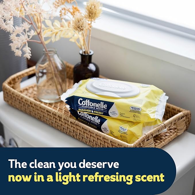 Cottonelle Summer Fresh Scented Flushable Wipes, 8 Flip-Top Packs, 42 Wet Wipes per Pack
