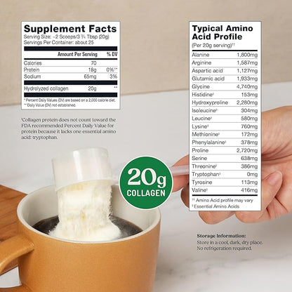 Bulletproof Unflavored Collagen Peptides Powder, 20g Grass-Fed Collagen Protein and Amino Acids for Skin, Bones and Joints, 17.6 Ounces