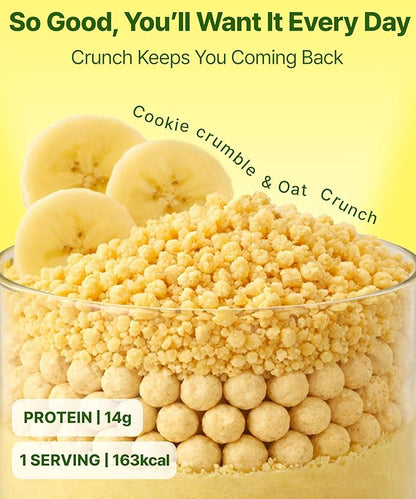 Banana Protein Shake, 14g Protein & High Fiber, Low Sugar, Keto-Friendly Meal Replacement powder with Korean Cookie Crumble (Soboro) & Oat Crunch Balls (7 Packs, 1.41 oz Each)