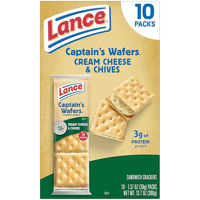 Lance Sandwich Crackers, Captain's Wafers Cream Cheese and Chives, 10 Packs, 6 Sandwiches Each