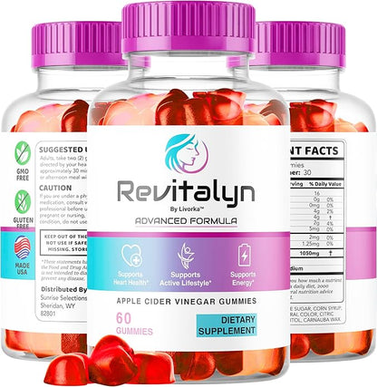 (2 Pack) Revitalyn Gummies - Revitalyn Apple Cider Vinegar Daily Formula for Skin Health, RevitalynAppleCider Gummy Premium Support Healthy All Natural Advanced Formula, 120 Gummies for 2 Months