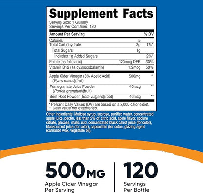 Nutricost Apple Cider Vinegar 500mg, 120 Gummies, Apple Flavored - Gluten Free, Non-GMO, No Corn Syrup