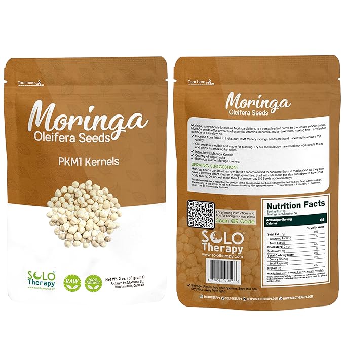 Moringa Seeds KERNEL Shelled Clean - PKM1, Edible, Malunggay, Drumstick Tree, Herbal Tea - Resealable Bag - 56 grams - Premium Quality (Moringa Kernels)