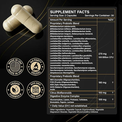 Probiotics with Prebiotics for Men and Women - 35 Strains Probiotic 100 Billion CFU for Gut & Digestive Health, Vegan Acidophilus Probiotics Supplement, Non-GMO Raw Probiotic 120 Caps