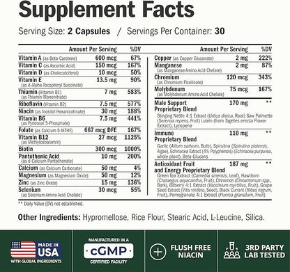 Multivitamin for Men with Methylated Vitamins and Chelated Minerals for Energy, Focus and Immune Health – Premium Daily Mens Multivitamins & Multiminerals – 60 Capsules