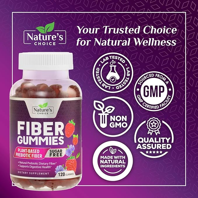Fiber Gummies 4g Per Serving - Sugar Free Fiber Gummy Supplement for Adults, Daily Prebiotic Gummy Digestive Support - Plant Based Chews, Prebiotics Supports Regularity & Digestion - 120 Gummies