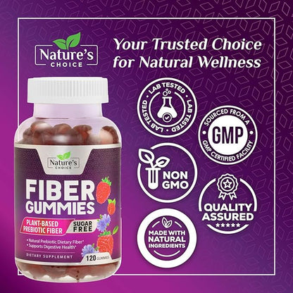 Fiber Gummies 4g Per Serving - Sugar Free Fiber Gummy Supplement for Adults, Daily Prebiotic Gummy Digestive Support - Plant Based Chews, Prebiotics Supports Regularity & Digestion - 120 Gummies