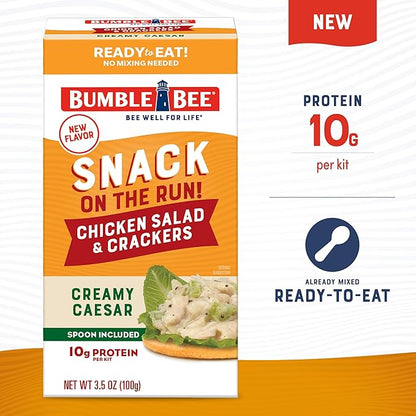 Bumble Bee Snack On The Run! Protein Snack Pack - Creamy Caesar Chicken Salad with Crackers - 10g Protein per Box - Ready to Eat Easy-Open Canned Chicken (Pack of 12)