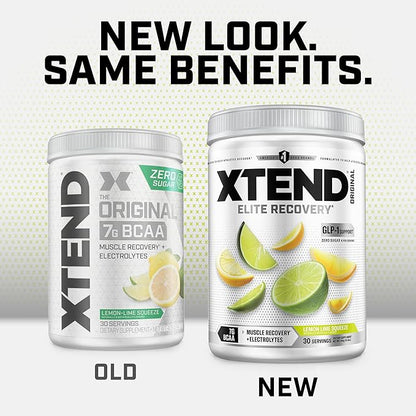 Xtend Original BCAA Powder, 7g BCAAs and 2.5g L-Glutamine for Muscle Recovery Hydration and Lean Muscle, Sugar Free Intra and Post Workout Drink with Electrolytes, Lemon Lime Squeeze, 30 Servings