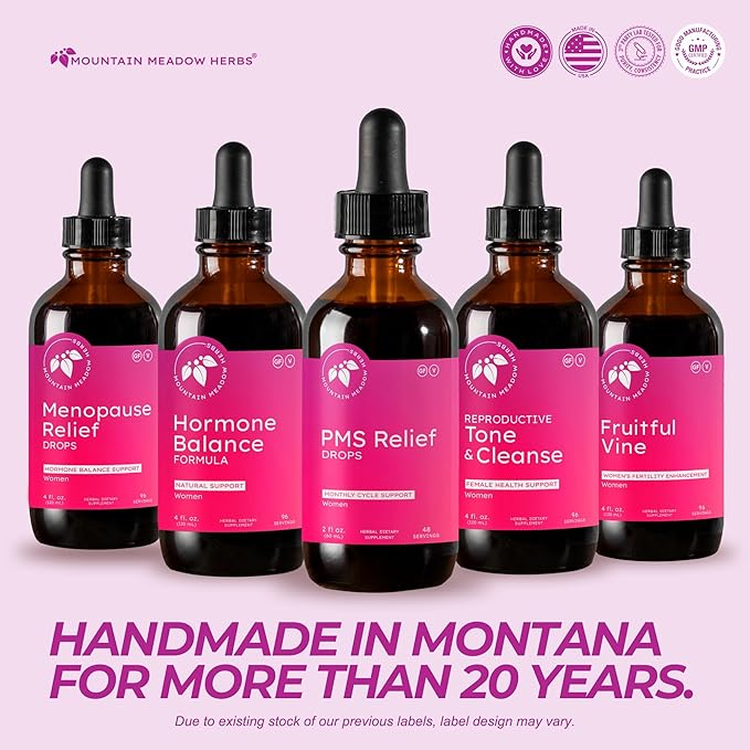 Mountain Meadow Herbs PMS Relief Drops | Liquid Herbal Supplement for Menstrual Period Discomfort | Hormonal Support for PMS Cramps, Mood Swings & Acne with Chaste Tree Berry (Vitex) & Wild Yam 2oz