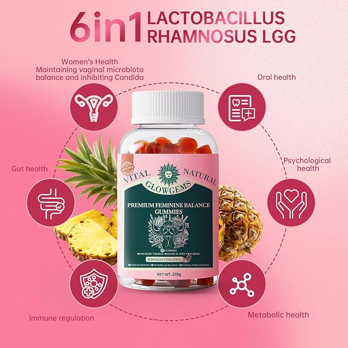 Premium Feminine Balance Gummies for Women - pH Balance & Wellness Support with Hawaiian Pineapple, Vegan Gluten-Free Supplement Vaginal Probiotic 90 Count