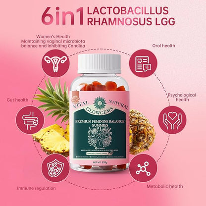 Premium Feminine Balance Gummies for Women - pH Balance & Wellness Support with Hawaiian Pineapple, Vegan Gluten-Free Supplement Vaginal Probiotic 90 Count