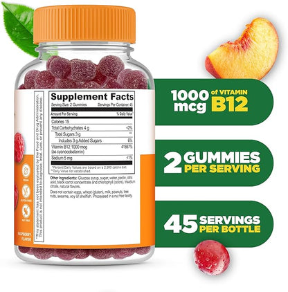 Lifeable Vitamin B12 Gummies for Adults | 1000 mcg | Great Tasting B12 Vitamins | Non-GMO, Vegan B12 | for Energy and Metabolism Support | 90 Gummies