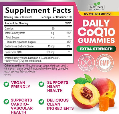 CoQ10 Gummies for Adults - Coenzyme Q10 100mg Per Serving - 3X Strength, High Absorption Antioxidant Supplement for Heart Health Support & Energy Production - Co Q10 (Coq 10) Supplements - 120 Gummies