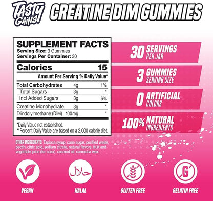 Creatine Gummies for women | 3g Creatine Monohydrate Per Serving | DIM Supplement 100 mg | Estrogen Balance for Women | Hormonal Acne, Hormone Balance, Glute Builder (90 Count, White Peach)