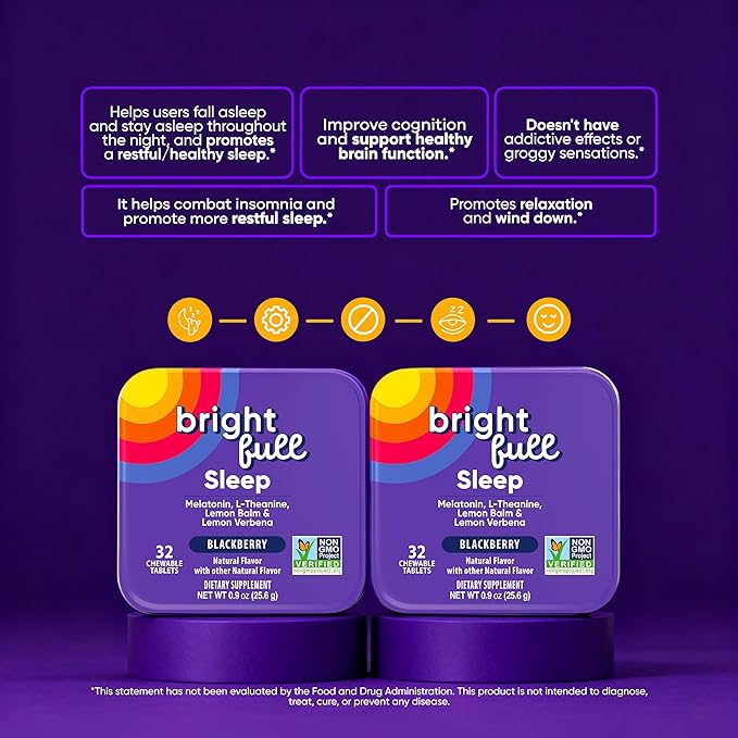 Supplement Natural Sleep Aid with Melatonin, Ashwagandha, Lemon Balm & L-Theanine – Drug-Free Sleep Support – Restful Sleep, Back to Sleep – BlackBerry Flavor – 32 Chewable Tablets