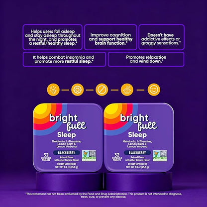 Supplement Natural Sleep Aid with Melatonin, Ashwagandha, Lemon Balm & L-Theanine – Drug-Free Sleep Support – Restful Sleep, Back to Sleep – BlackBerry Flavor – 32 Chewable Tablets