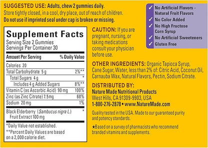 Nature Made Elderberry Gummies with Vitamin C and Zinc, Dietary Supplement for Immune Support, 60 Elderberry Gummies, 30-Day Supply