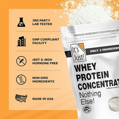 It's Just! - 100% Whey Protein Concentrate, GLP-1 Friendly, Made in USA, No RBST/rBGH Hormones, Premium WPC-80, No Added Flavors or Artificial Sweeteners (1.25 Pound, Unflavored)