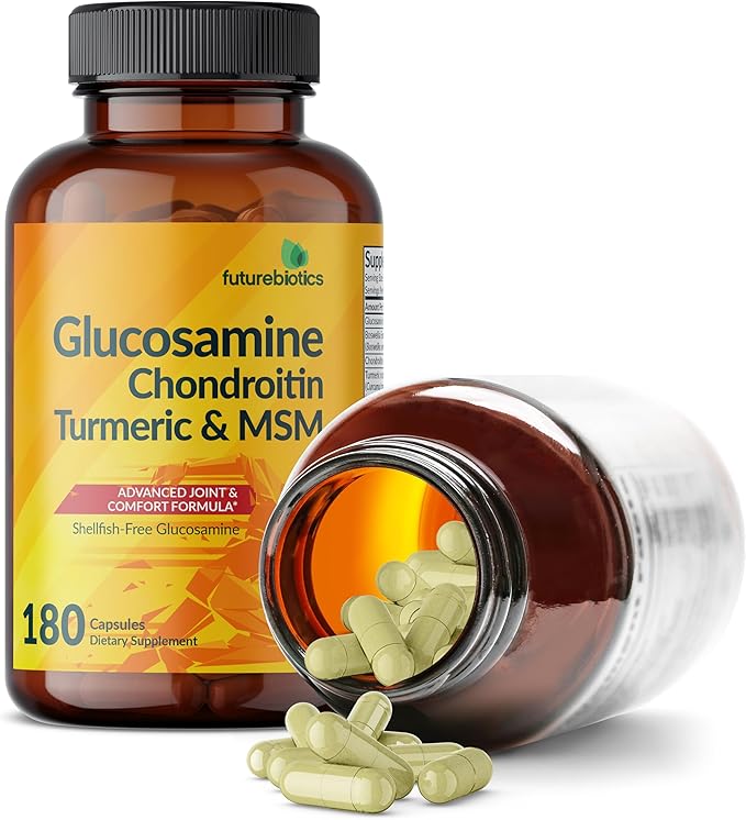 Futurebiotics Glucosamine Chondroitin Turmeric & MSM Advanced Joint Formula, Supports Healthy Joints & Mobility - Non-GMO, 180 Capsules