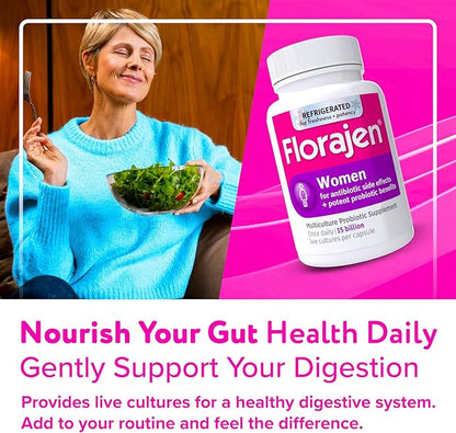 Florajen Women’s Vaginal Probiotic - Gut Health, Vaginal pH Balance, & Constipation Relief - Multi-Strain Formula with Lactobacillus - Refrigerated for Potency - 60 Capsules